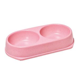Bambusowa podwójna miska dla psa różowa 2 x 450 ml
