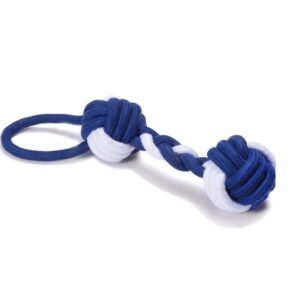 Sznurkowa zabawka dla psa biało niebieska 32 cm
