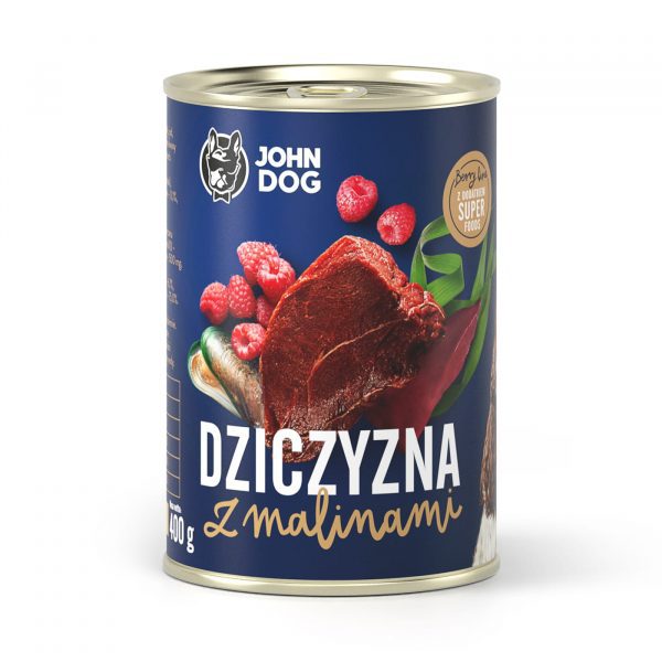 Karma dla psa John Dog dziczyzna z malinami