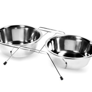Metalowy stojak z miskami dla psa