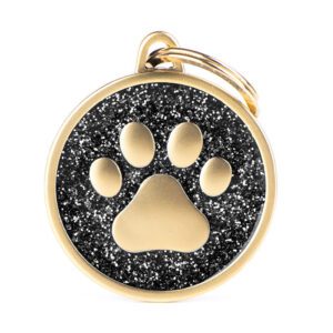 Zawieszka adresówka My Family Shine Gold Paws Satin Black z grawerem