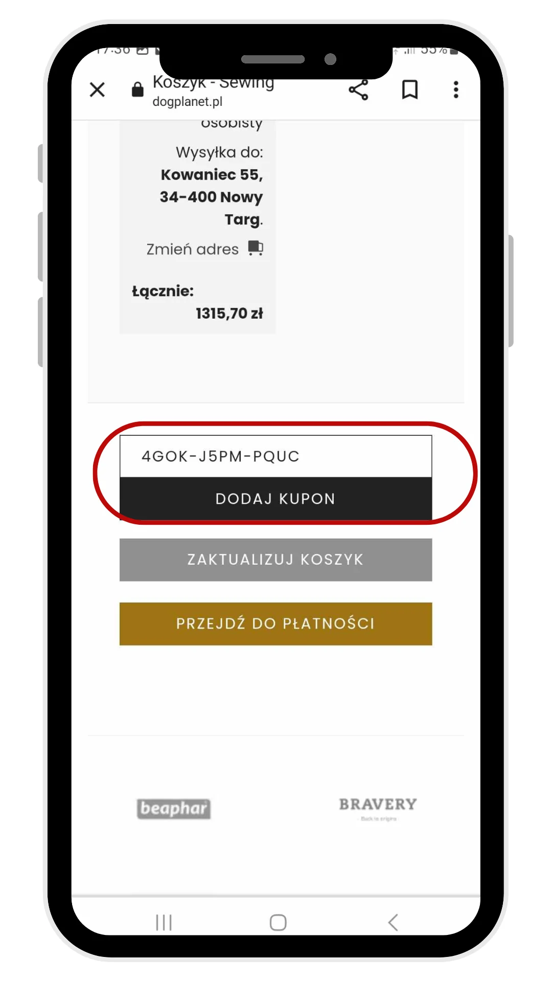 Dodaj kupon w koszyku