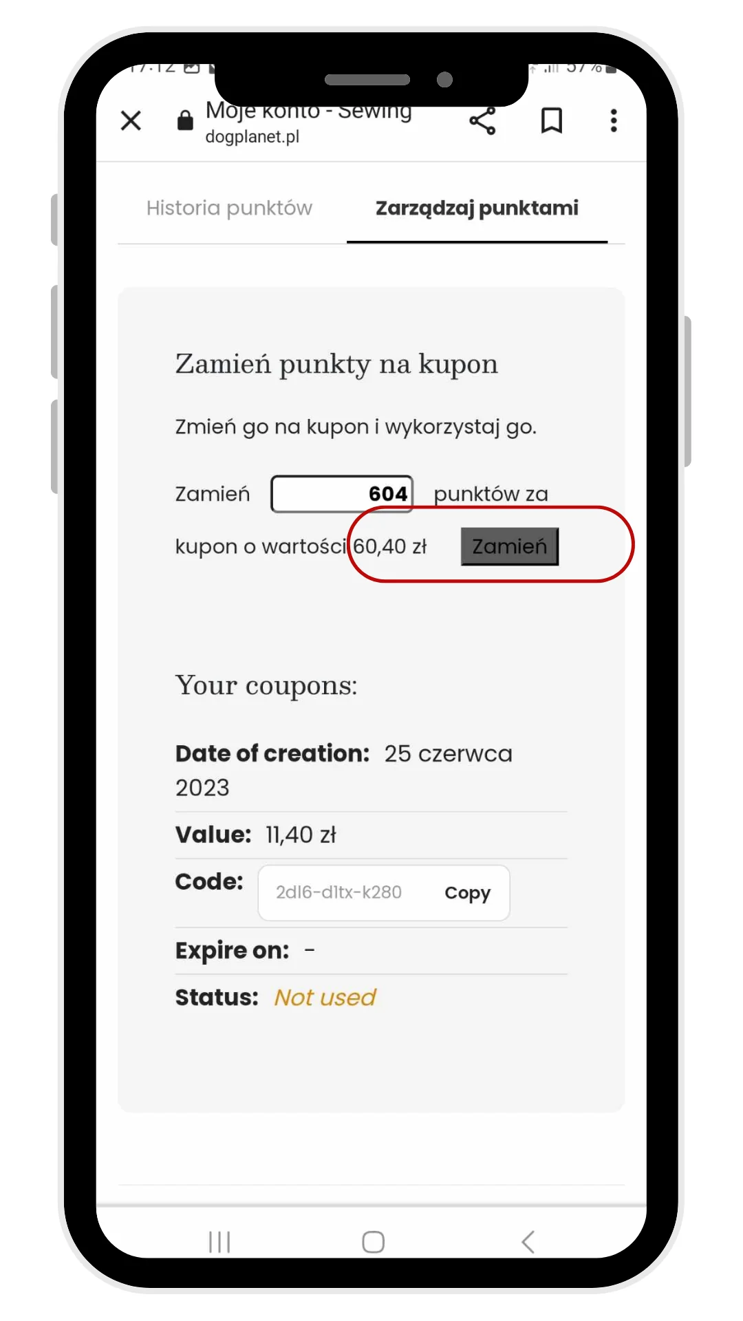 Zamiana punktów na kupon