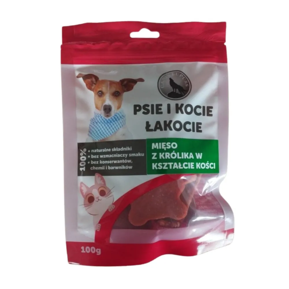 Mieso z krolika w ksztalcie kosci Przysmak dla psa canis lupuss